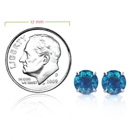 🤩 NWT 1 Carat Natural Blue Diamond Stud Earrings, Solid 14 Karat White Gold - Picture 3 of 11